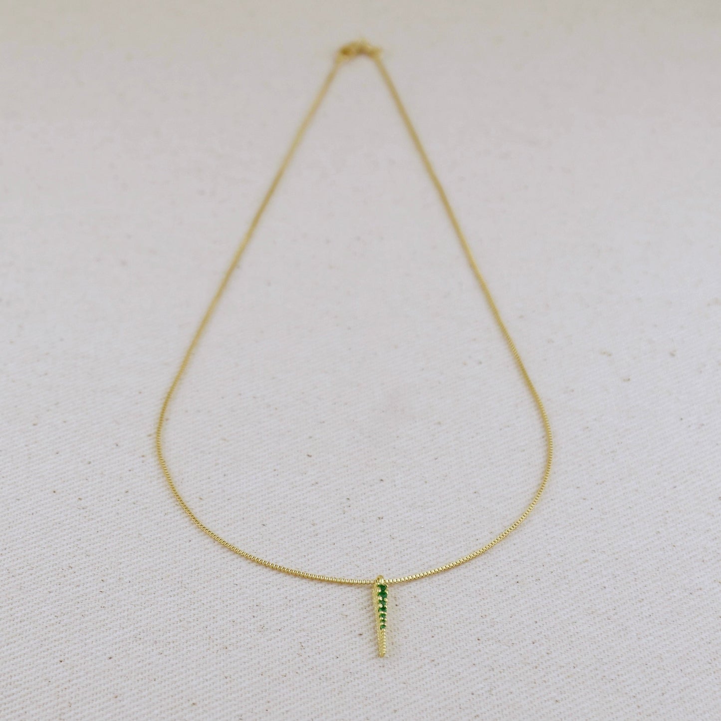 18k Gold Filled Emerald CZ Spear Necklace