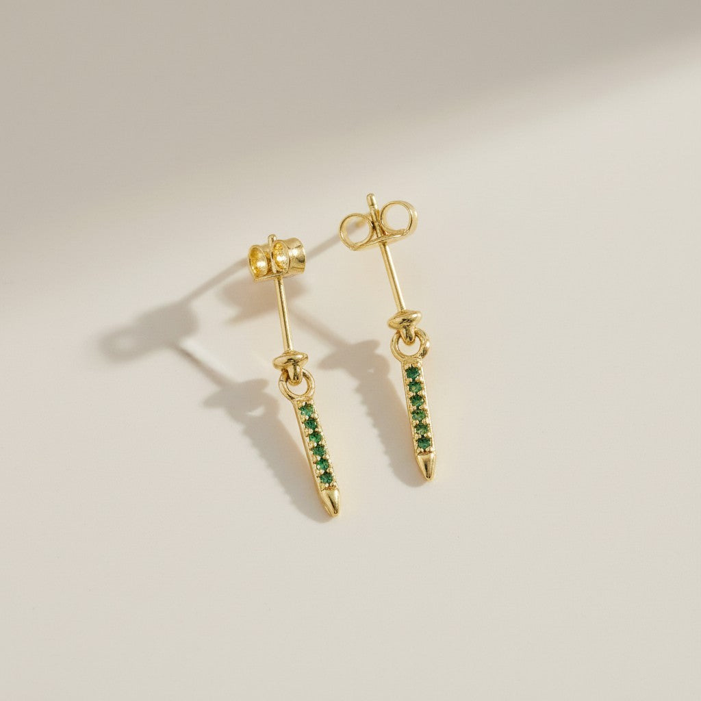 ✨ 18k Gold Filled Emerald CZ Spear Drop Earrings — Sharp, Sleek; Undeniably Modern
