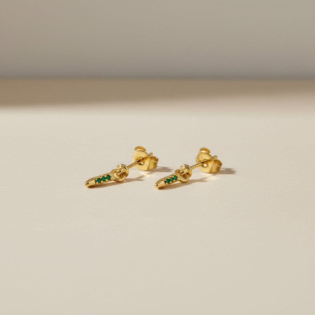 ✨ 18k Gold Filled Emerald CZ Spear Drop Earrings — Sharp, Sleek; Undeniably Modern