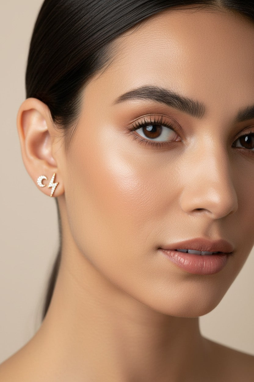 🌙 18k Gold Filled CZ Crescent Moon Stud Earrings — The Moon at the Ear. Sparkling Always