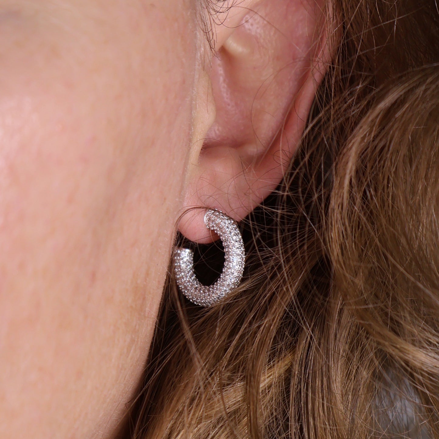 Iced Out C Hoop Earrings with Micro CZ Stones