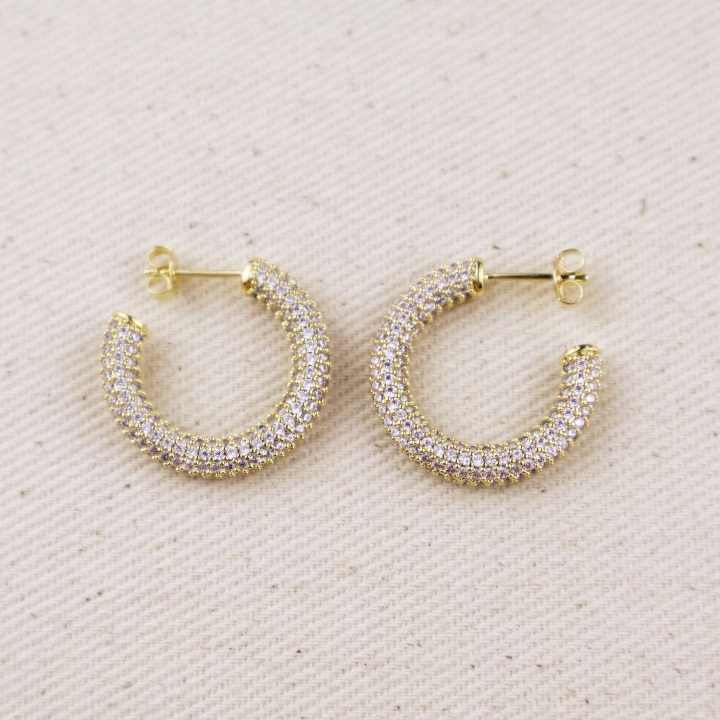 Iced Out C Hoop Earrings with Micro CZ Stones