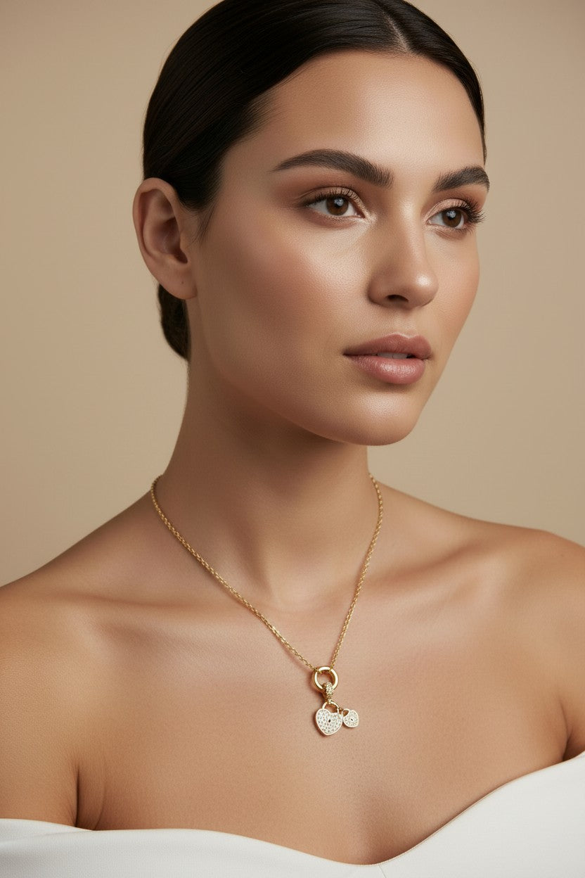 18k Gold Filled Pavé CZ Double Heart Charm — Two Hearts, One Unbreakable Bond