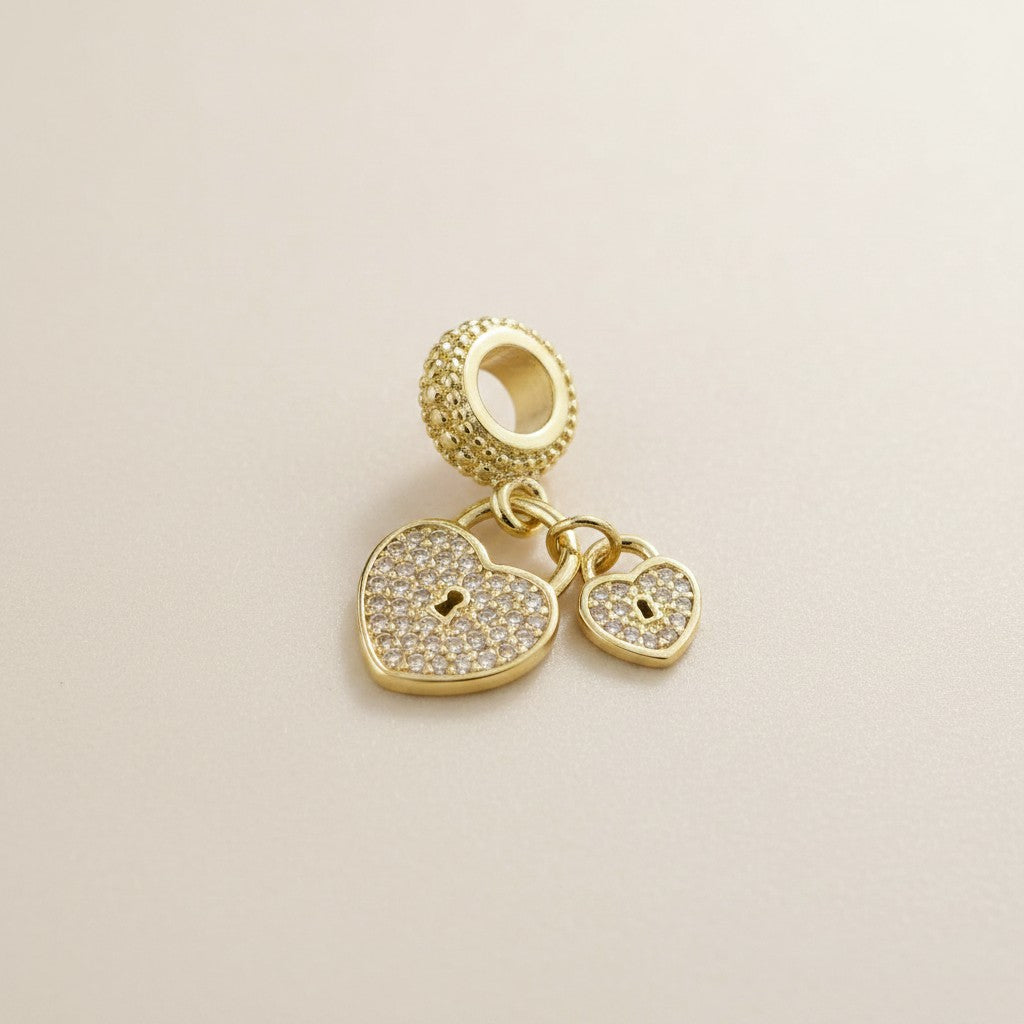 18k Gold Filled Pavé CZ Double Heart Charm — Two Hearts, One Unbreakable Bond