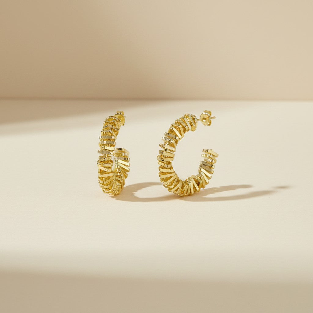 ✨ 18k Gold Filled Faceted Origami C-Hoop Earrings — Sculpture at the Ear. Gold That Moves Differently.