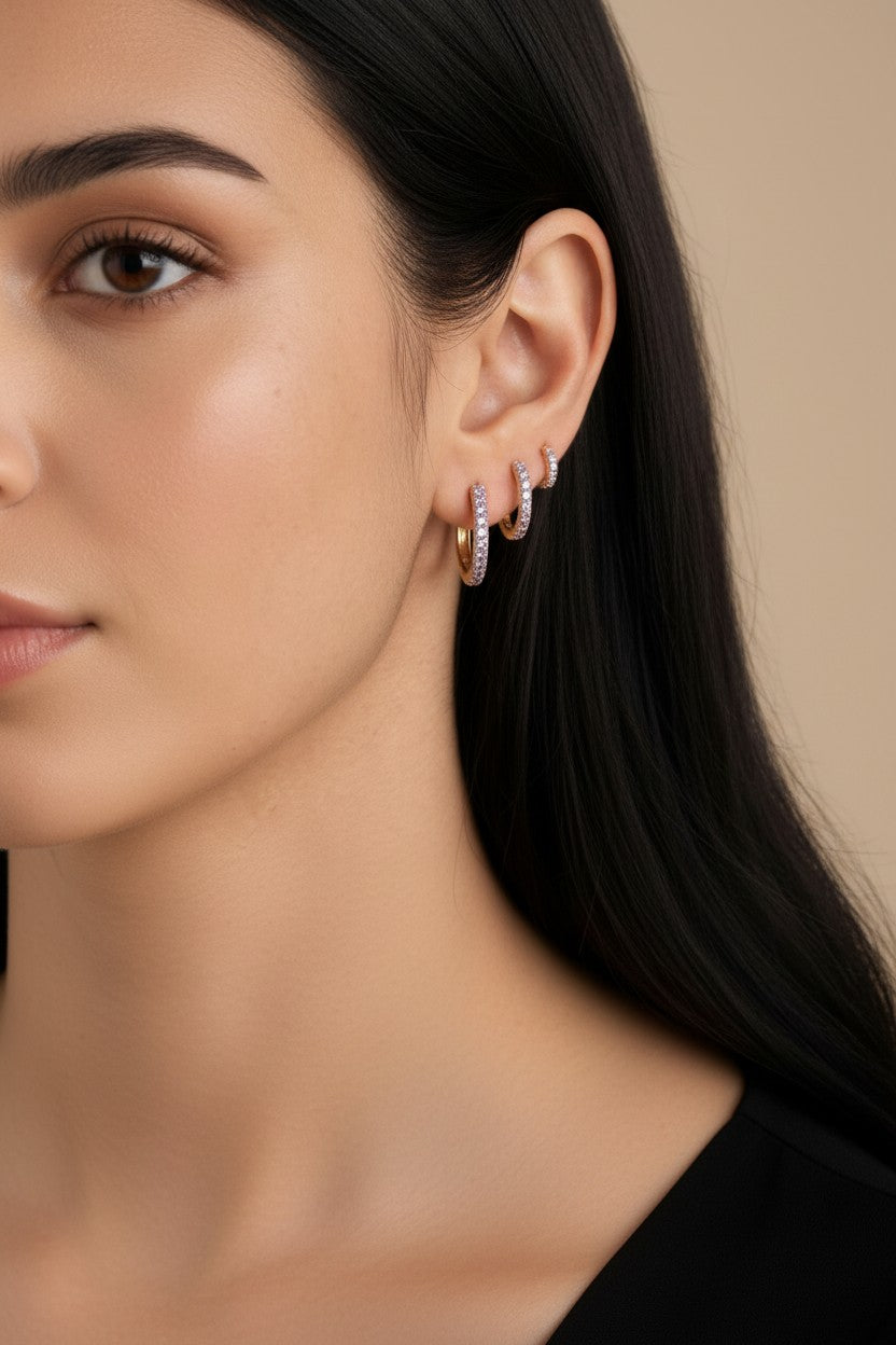💜 18k Gold Filled Lilac CZ Hoop Trio — Three Sizes. One Color. A Complete Curated Ear.