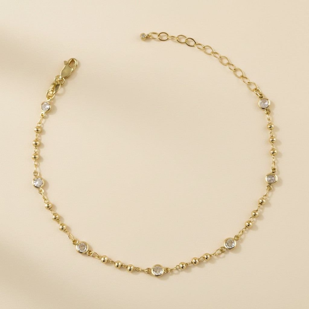 ✨ 18k Gold Filled Bead & CZ Anklet — The Same Warm Rhythm. All the Way Down.