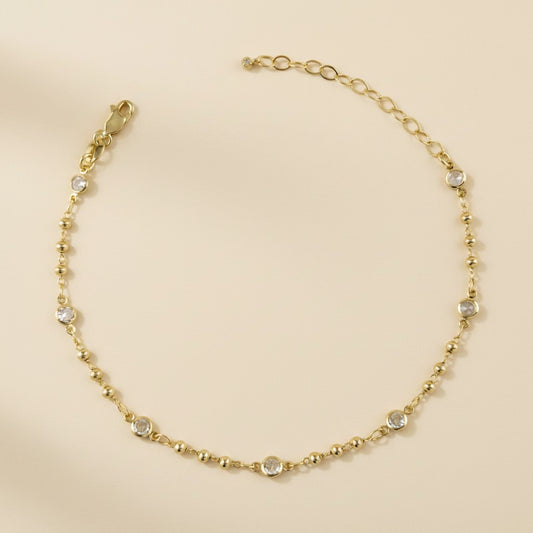 ✨ 18k Gold Filled Bead & CZ Anklet — The Same Warm Rhythm. All the Way Down.