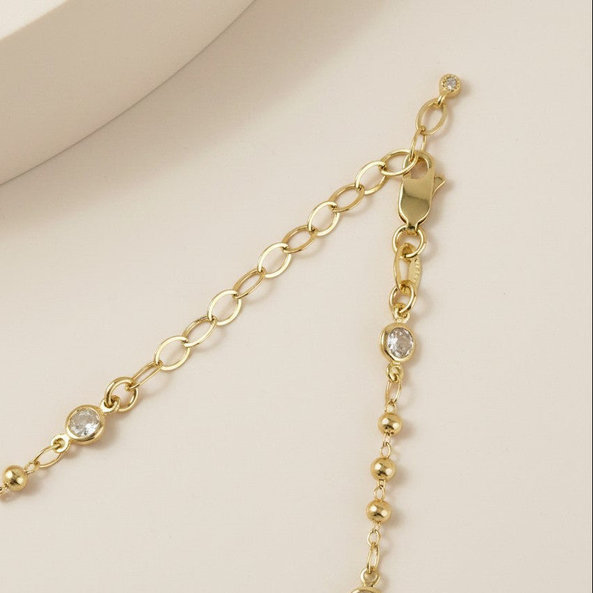 ✨ 18k Gold Filled Bead & CZ Necklace — Warm Gold. Quiet Sparkle. The Detail That Makes It.
