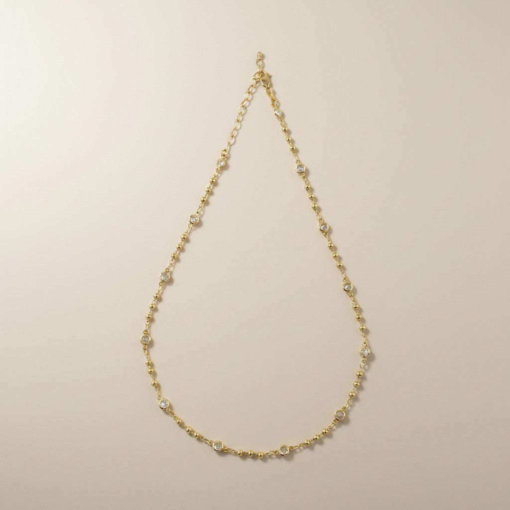 ✨ 18k Gold Filled Bead & CZ Necklace — Warm Gold. Quiet Sparkle. The Detail That Makes It.
