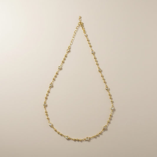 ✨ 18k Gold Filled Bead & CZ Necklace — Warm Gold. Quiet Sparkle. The Detail That Makes It.