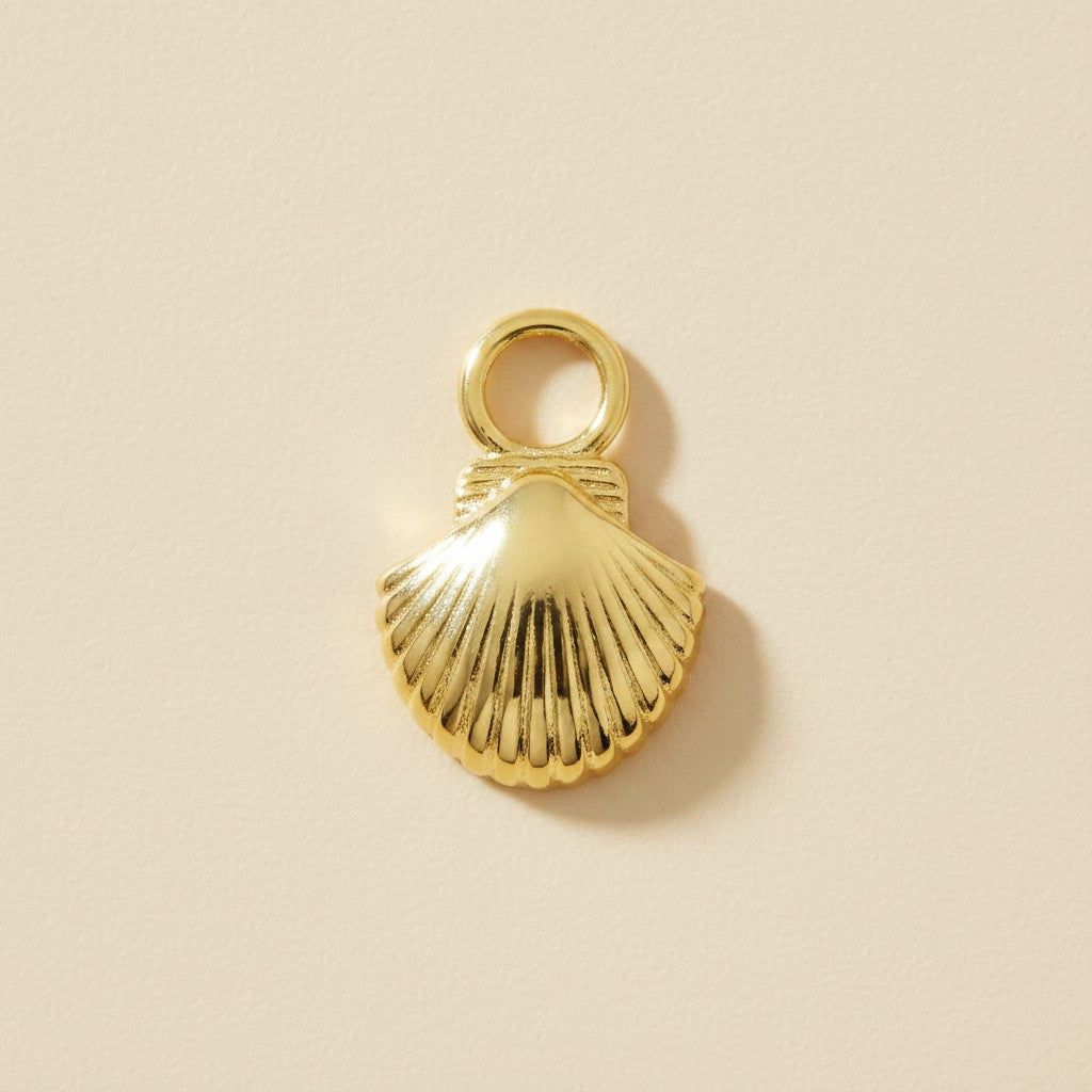 🐚 18k Gold Filled Scalloped Shell Charm — The Sea, Hanging From Your Hoop. One Charm. All Summer.