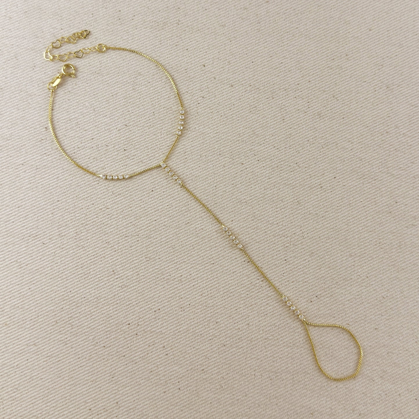 18k Gold Filled CZ Row Hand Chain