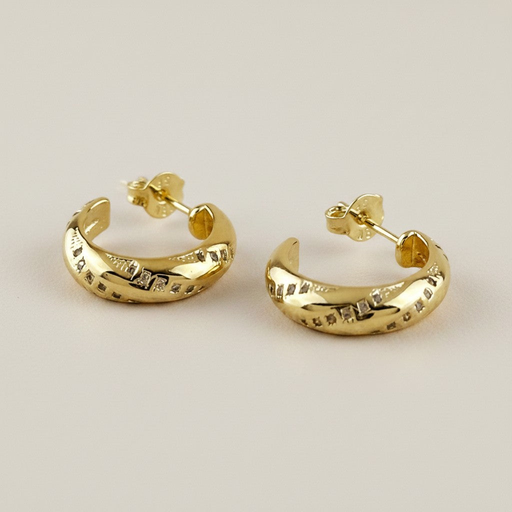 18k Gold Filled CZ Ribbon Detail C-Hoop Earrings
