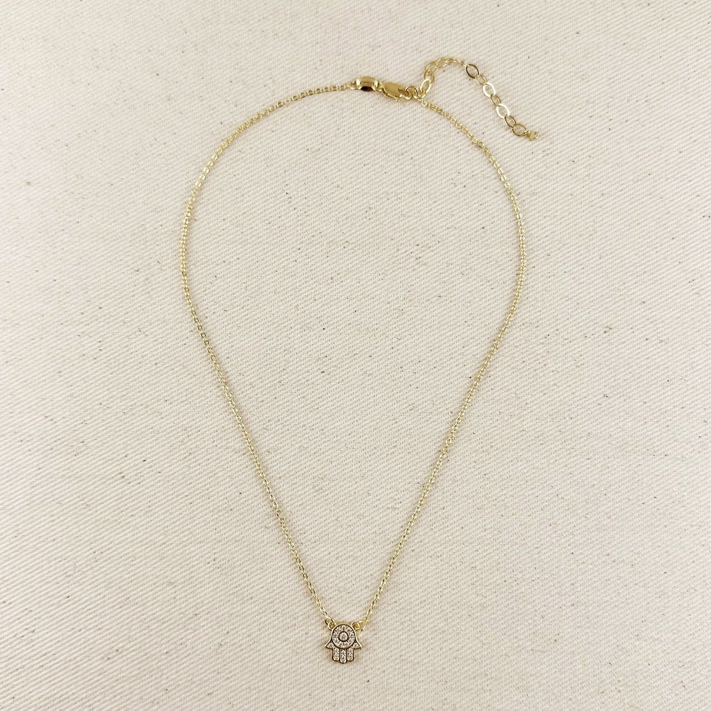18k Gold Filled CZ Hamsa Hand Necklace
