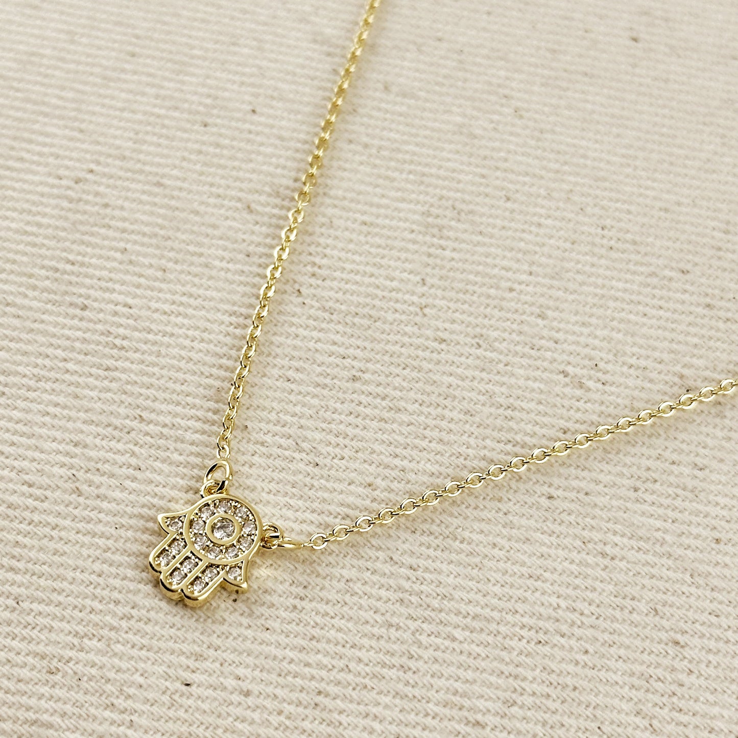 18k Gold Filled CZ Hamsa Hand Necklace