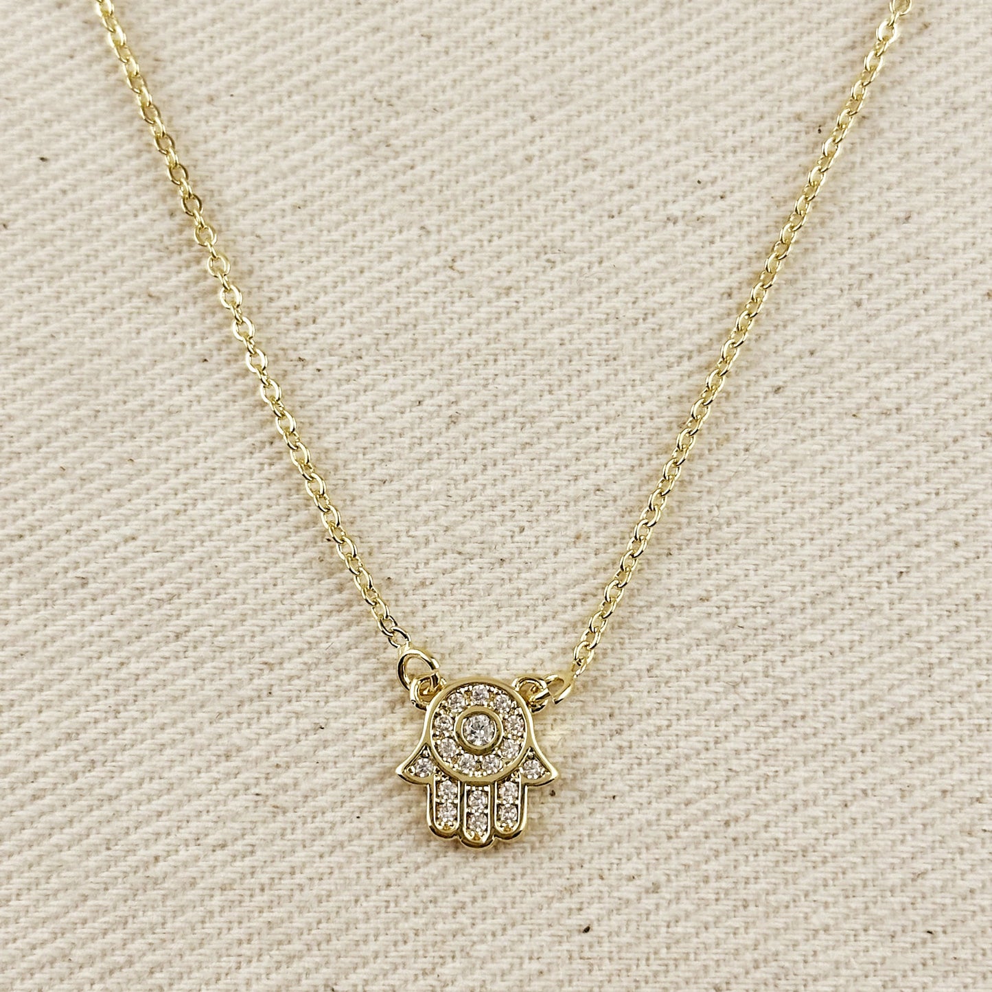 18k Gold Filled CZ Hamsa Hand Necklace