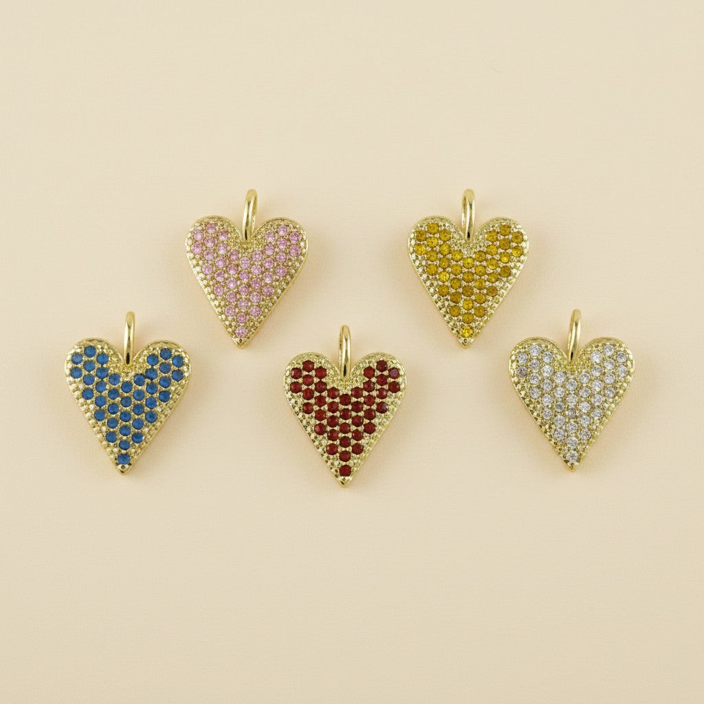 💖 18k Gold Filled Colored CZ Heart Pendant — Five Colors. One Pavé Heart. Hang It Anywhere.