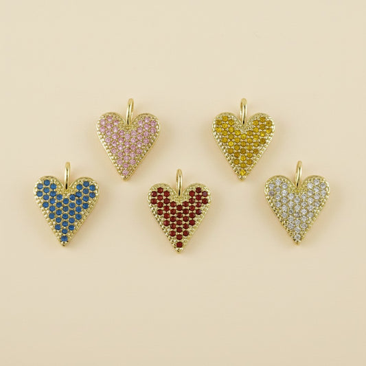 💖 18k Gold Filled Colored CZ Heart Pendant — Five Colors. One Pavé Heart. Hang It Anywhere.