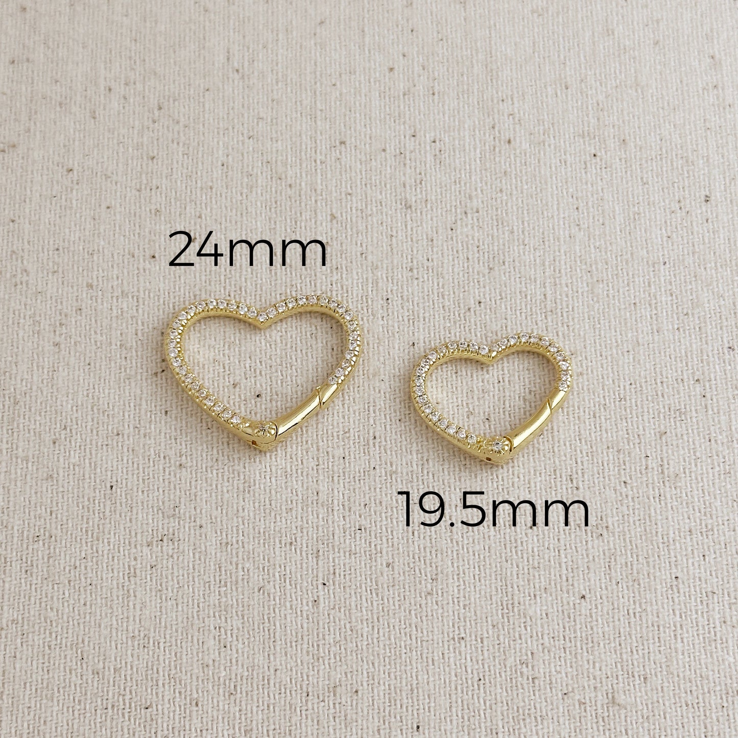 18k Gold Filled 19.5mm CZ Heart Carabiner Clasp