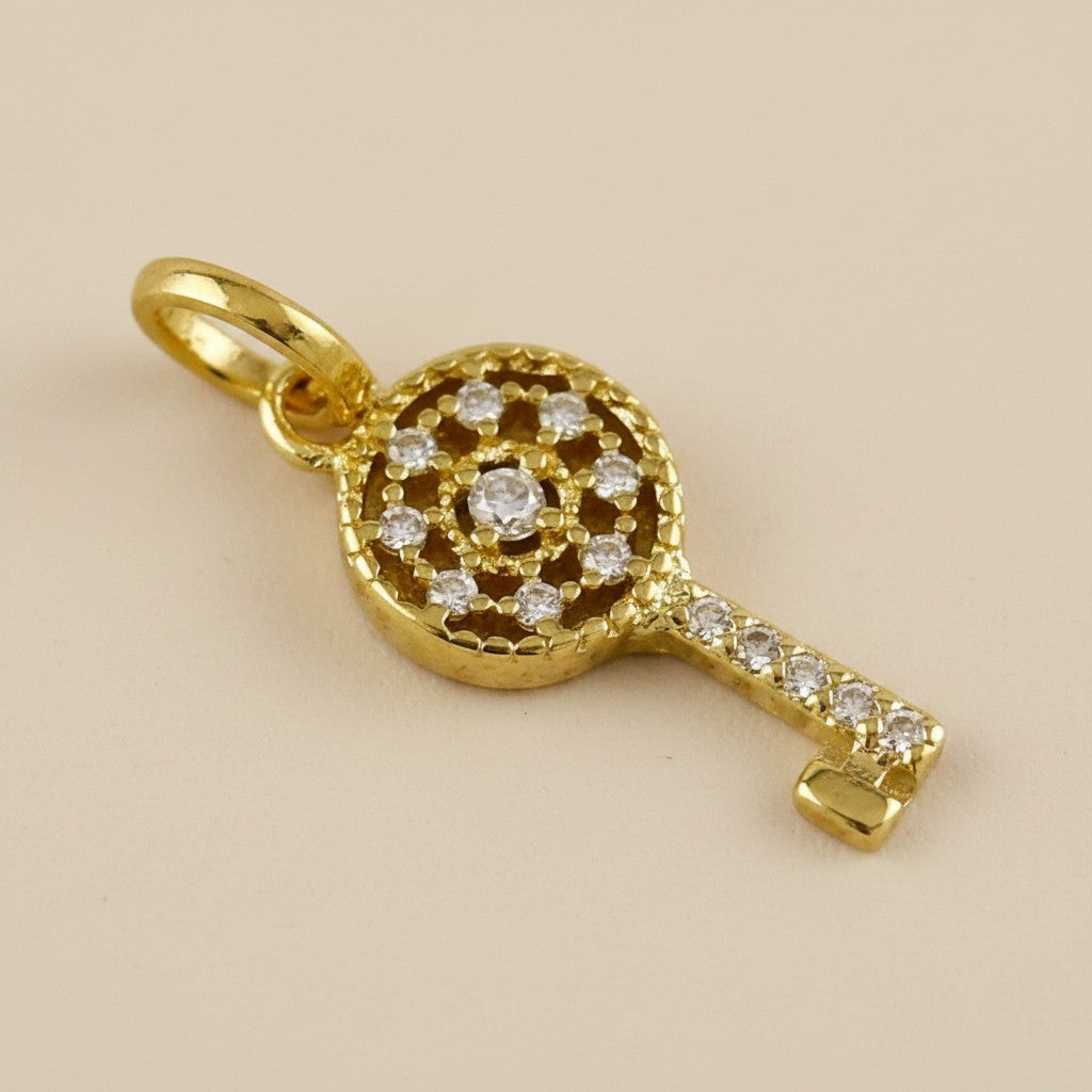 🗝️ 18k Gold Filled Pavé CZ Key Charm — Unlock What's Next. In Continuous Crystal Light.