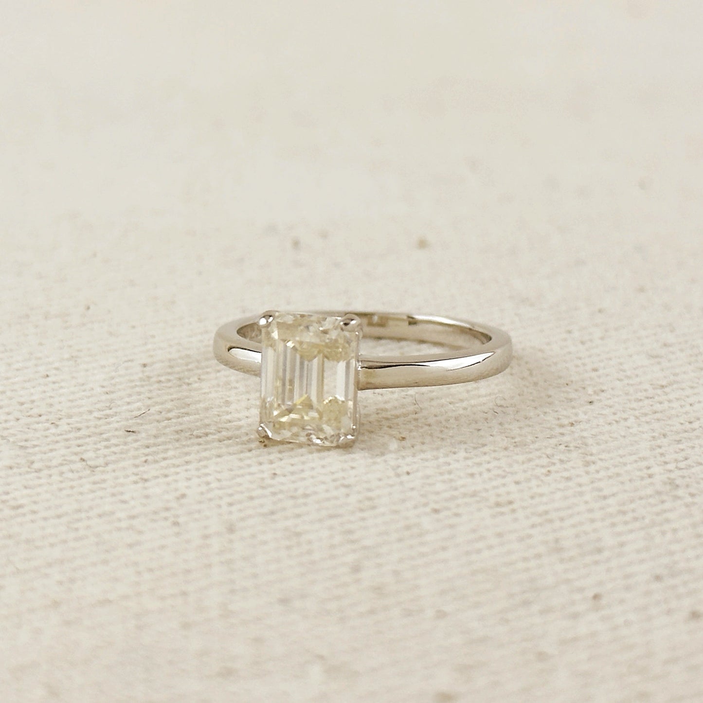 .925 Sterling Silver Rhodium Plated Moissanite Baguette Solitaire Ring