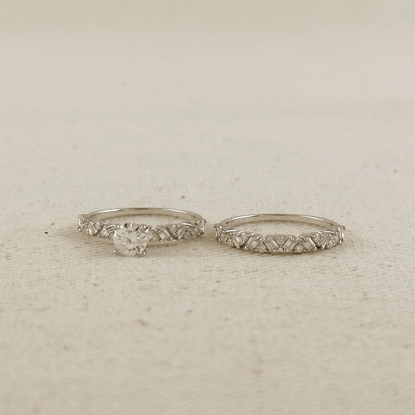 .925 Sterling Silver Rhodium Plated Moissanite Engagement Set Ring