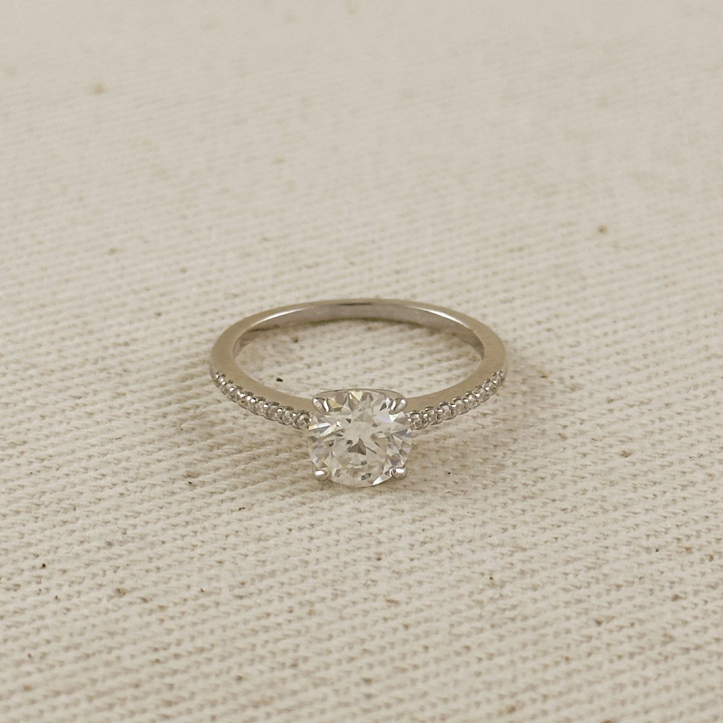 .925 Sterling Silver Rhodium Plated Moissanite Engagement Ring