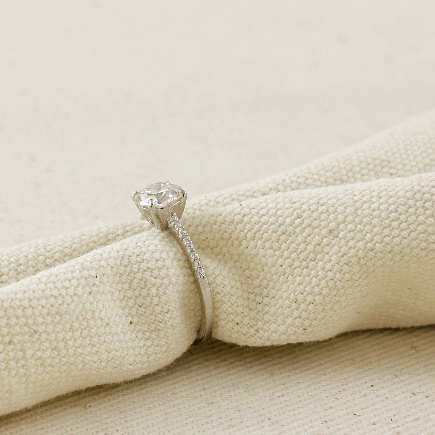 .925 Sterling Silver Rhodium Plated Moissanite Engagement Ring