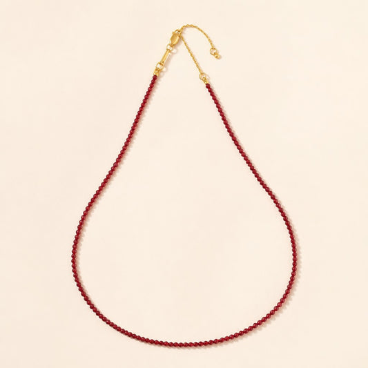 18k Gold Filled Ruby Jade Beaded Necklace | Rich Color, Minimalist Elegance
