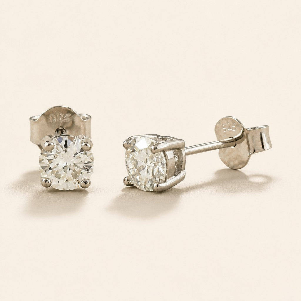 Princess Cut Moissanite Stud Earrings | .925 Sterling Silver, Rhodium Plated