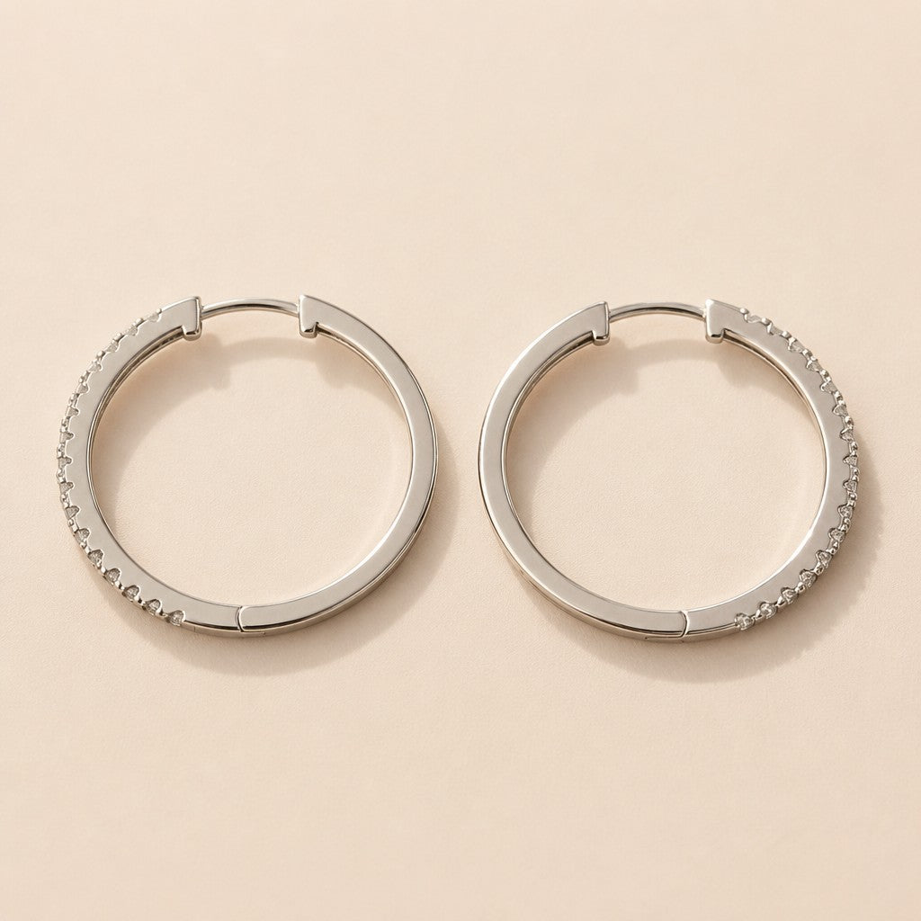 Moissanite Pavé Hoop Earrings | .925 Sterling Silver, Rhodium Plated