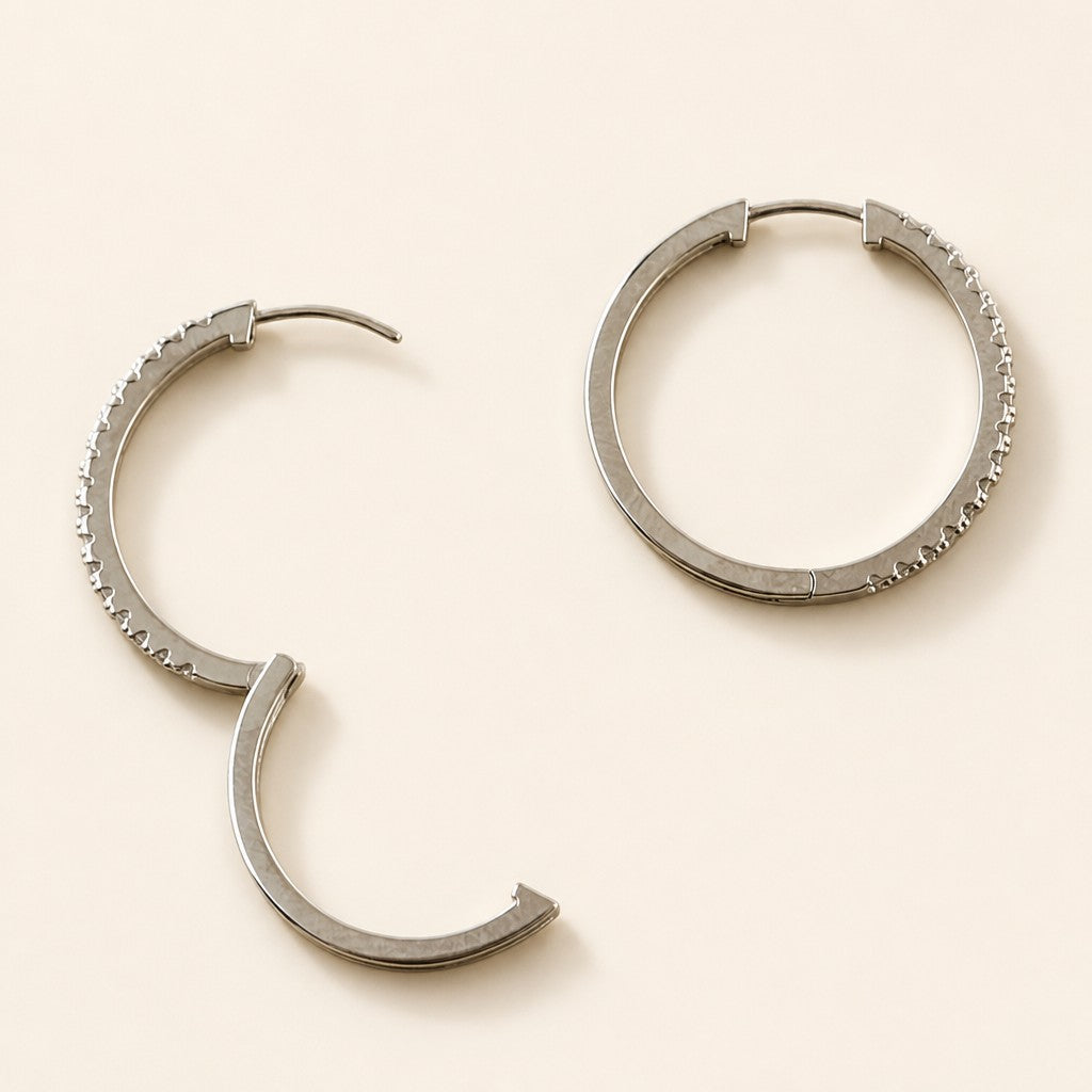 Moissanite Pavé Hoop Earrings | .925 Sterling Silver, Rhodium Plated