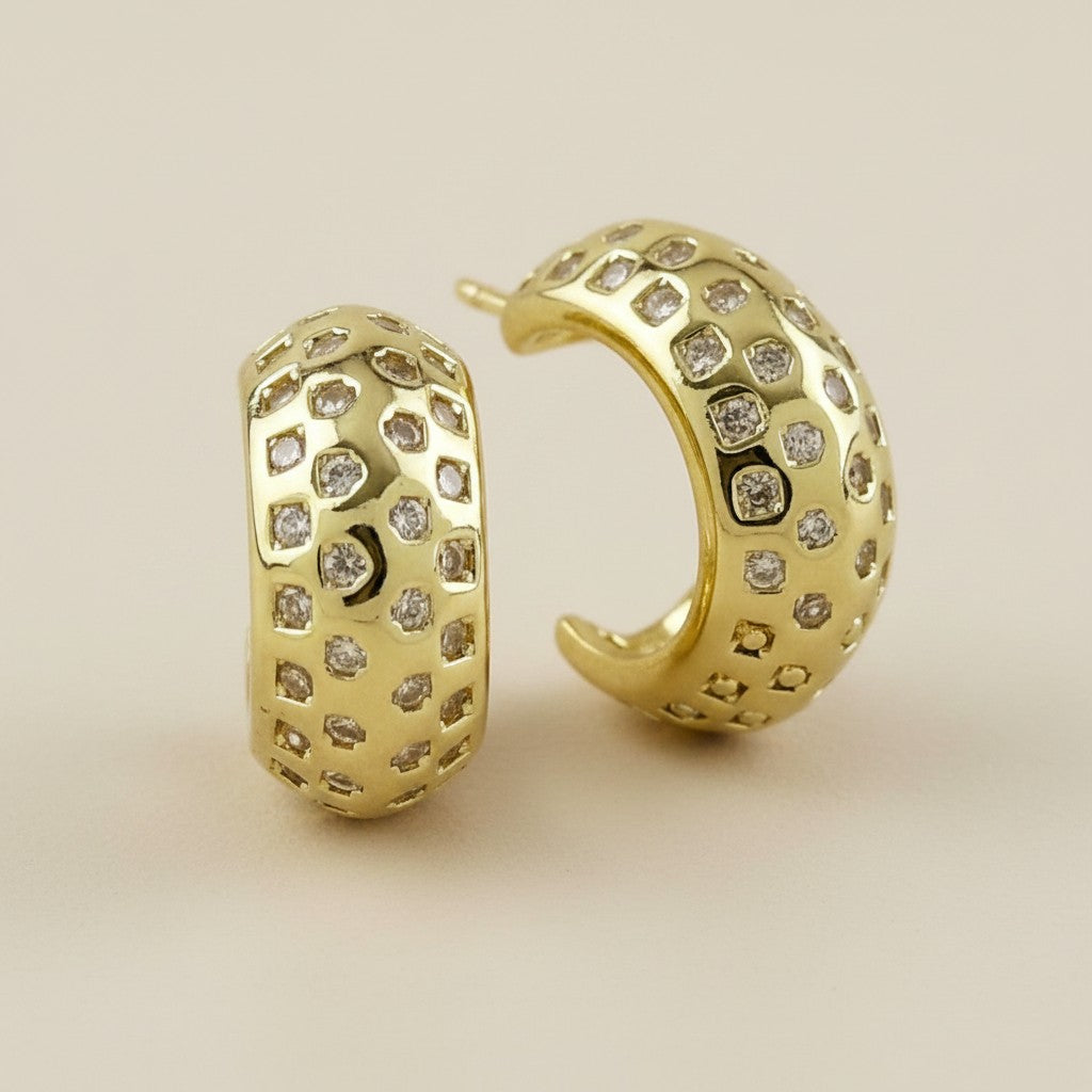 18k Gold Filled Pavé CZ C-Hoop Earrings | Understated Glamour
