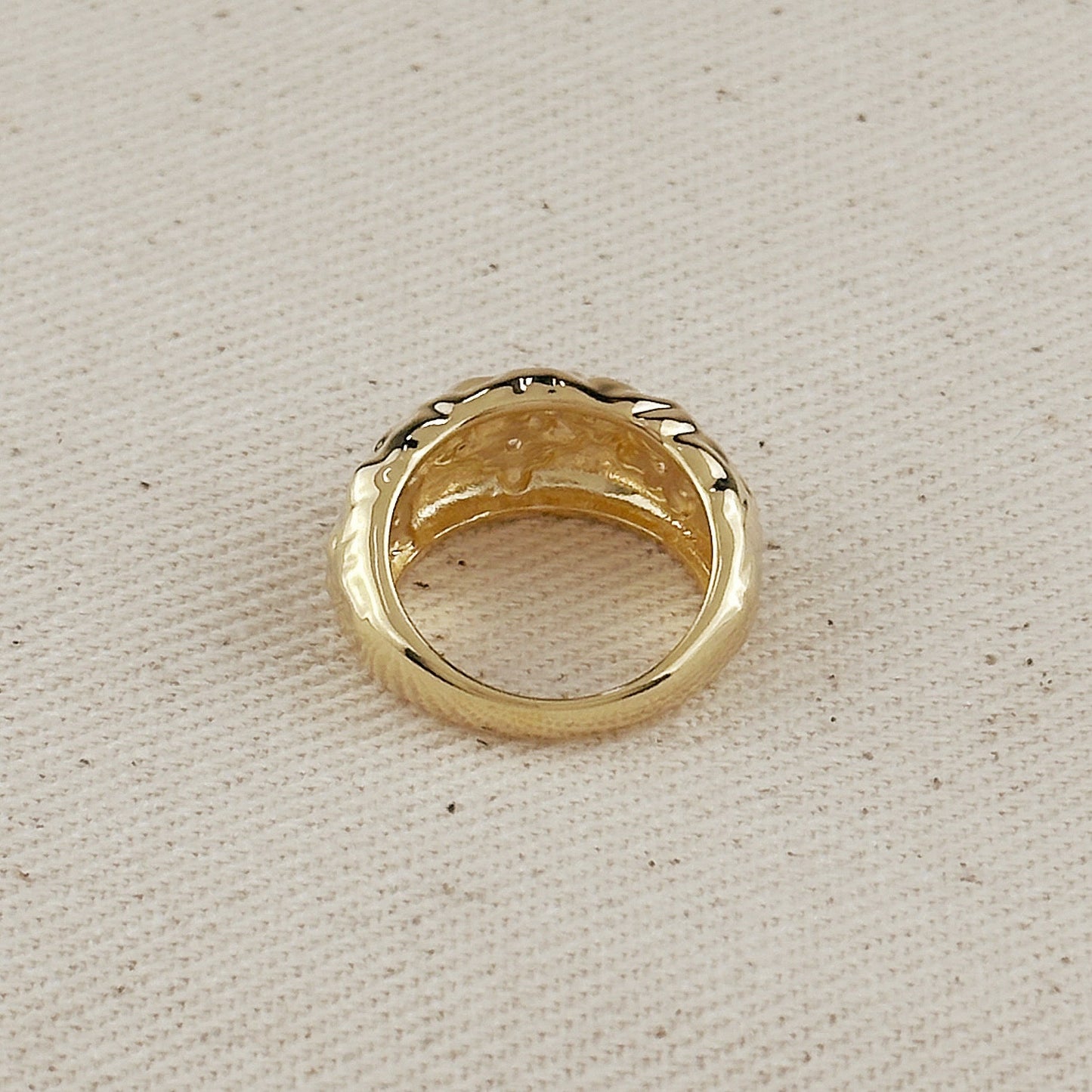 18k Gold Filled Hammered Moon Ring With CZ Stones