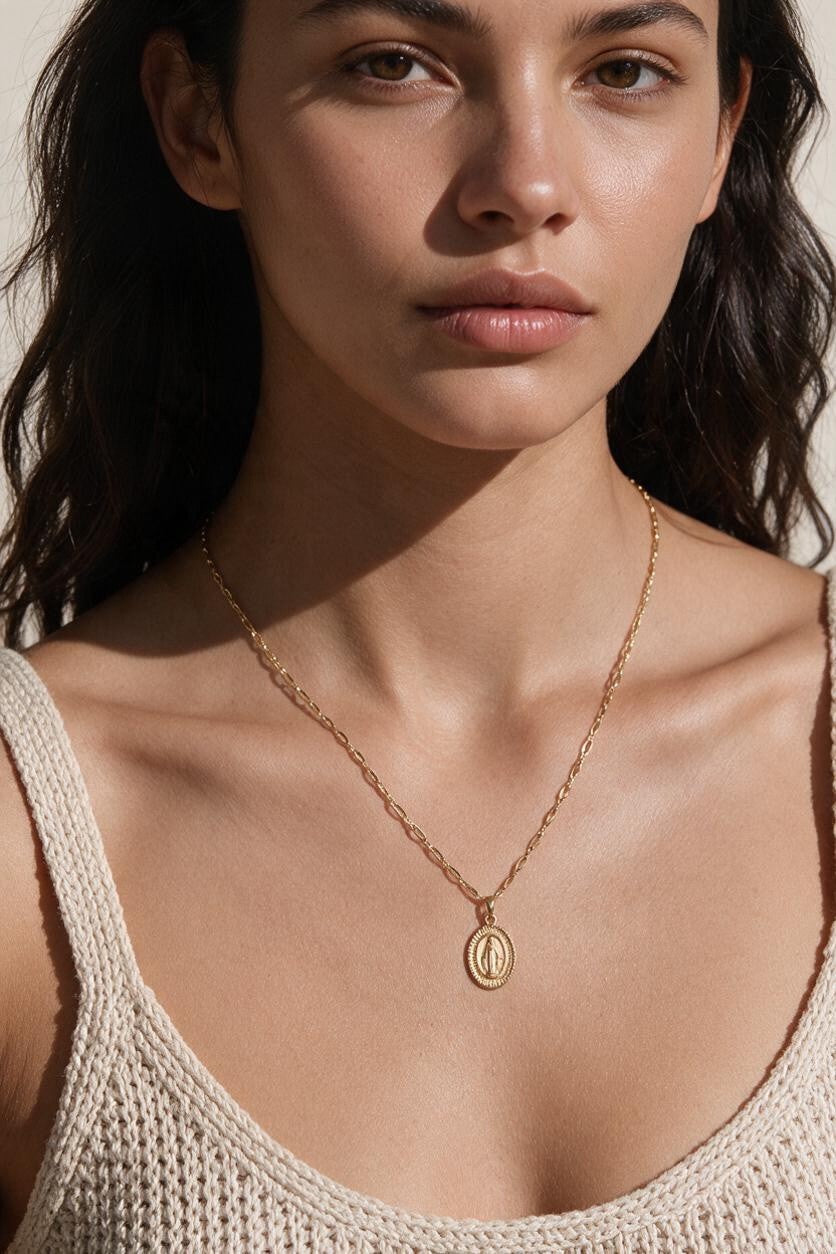 🕊️ 18k Gold Filled Our Lady of Grace Medal Pendant — Engraved Detail. Scalloped Border. A Devotional Piece Made to Be Worn Daily.