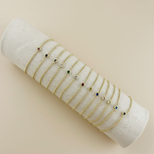 18k Gold Filled Birthstone Bezel Bracelet — Your Color. Your Month. At the Wrist. Always.
