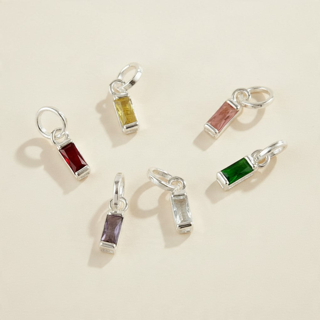 Silver Filled Baguette Birthstone Charm