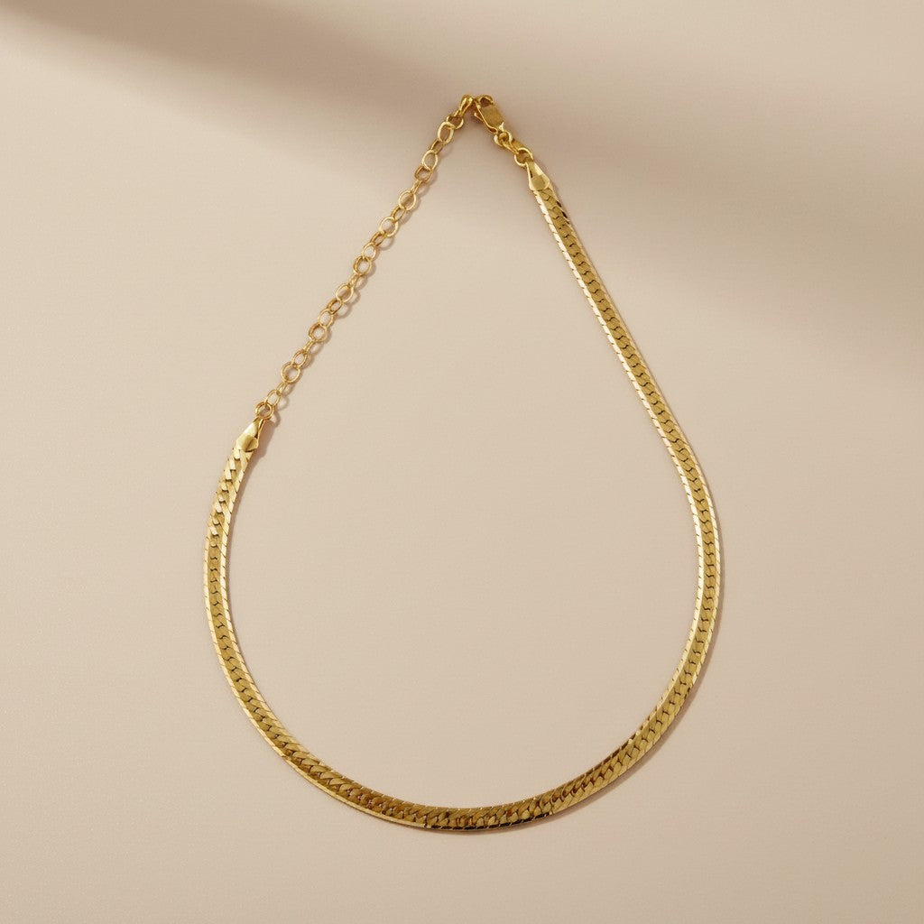 18K Gold Filled Diamond Cut Herringbone Choker Necklace