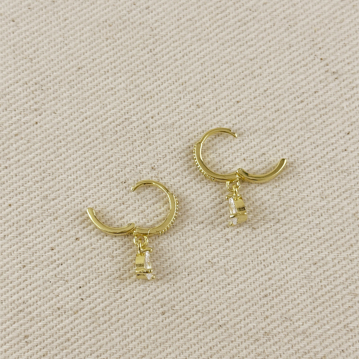 18K Gold Filled CZ Drop Hoop Earrings