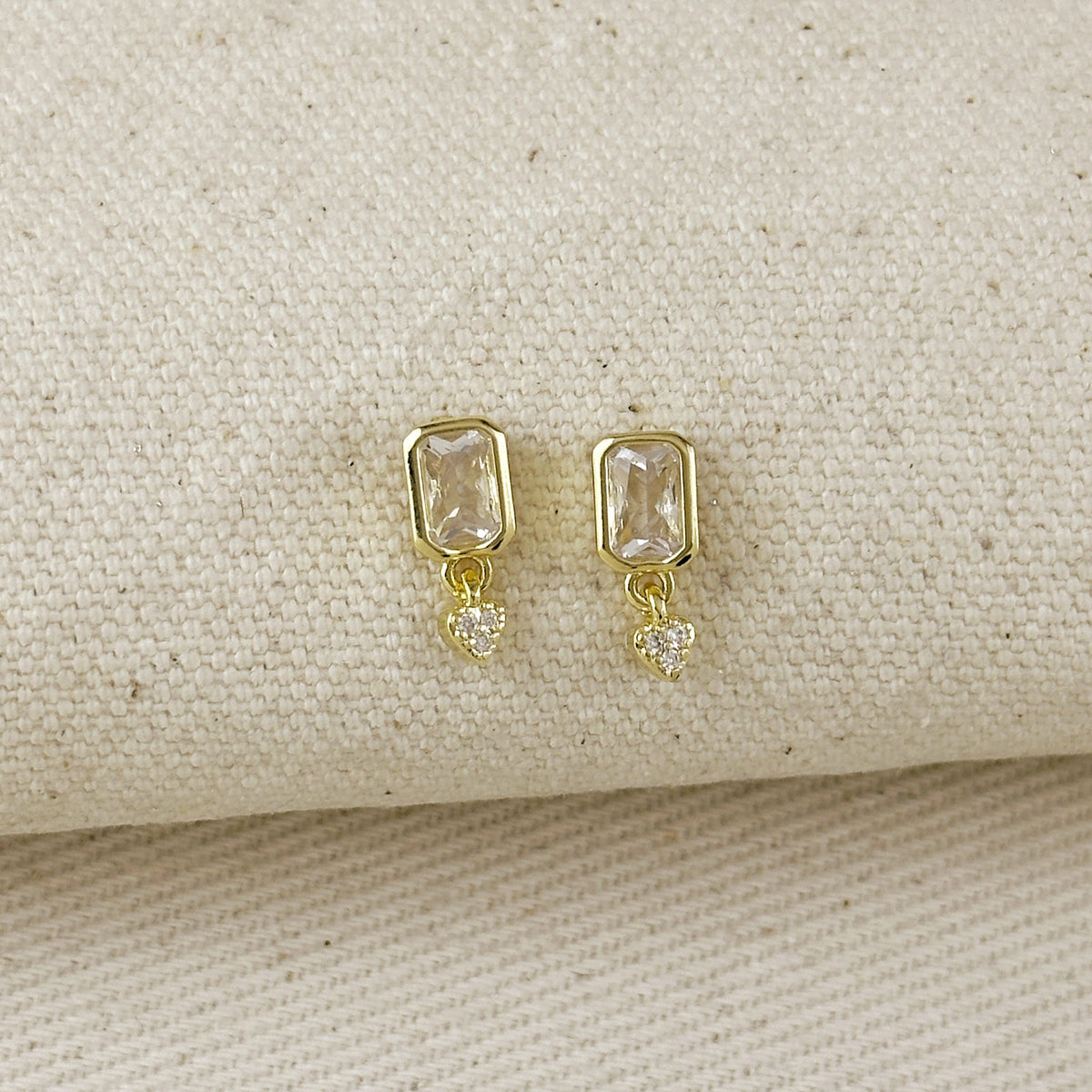18k Gold Filled CZ Baguette With Heart Earrings