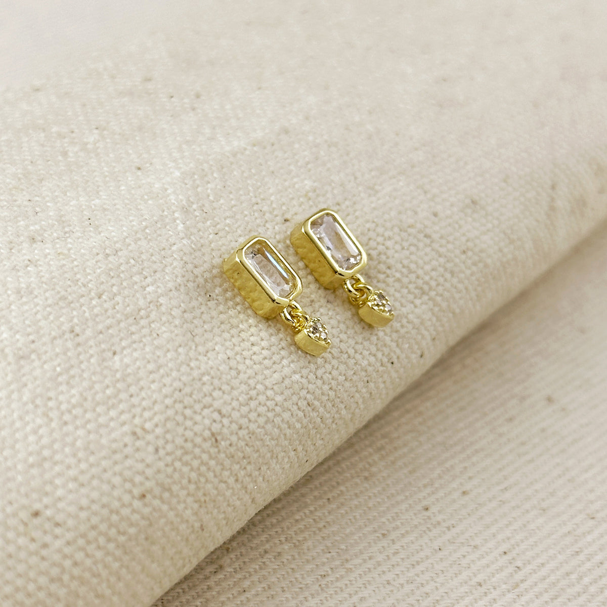 18k Gold Filled CZ Baguette With Heart Earrings