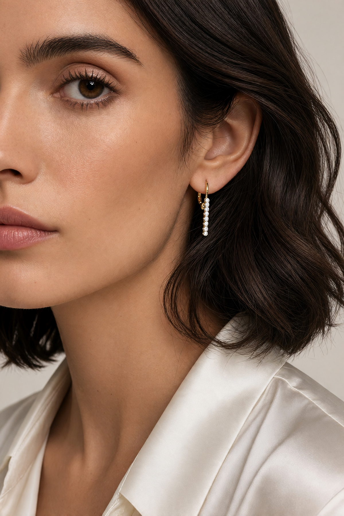 18K Gold Filled CZ String Lever Back Hoop Earrings