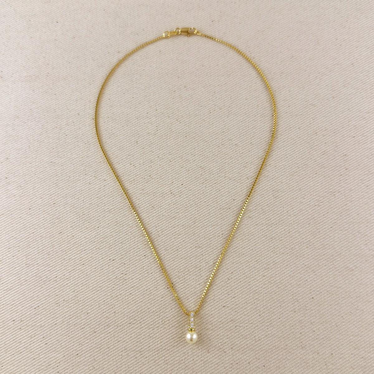18k Gold Filled CZ & Pearl Drop Necklace
