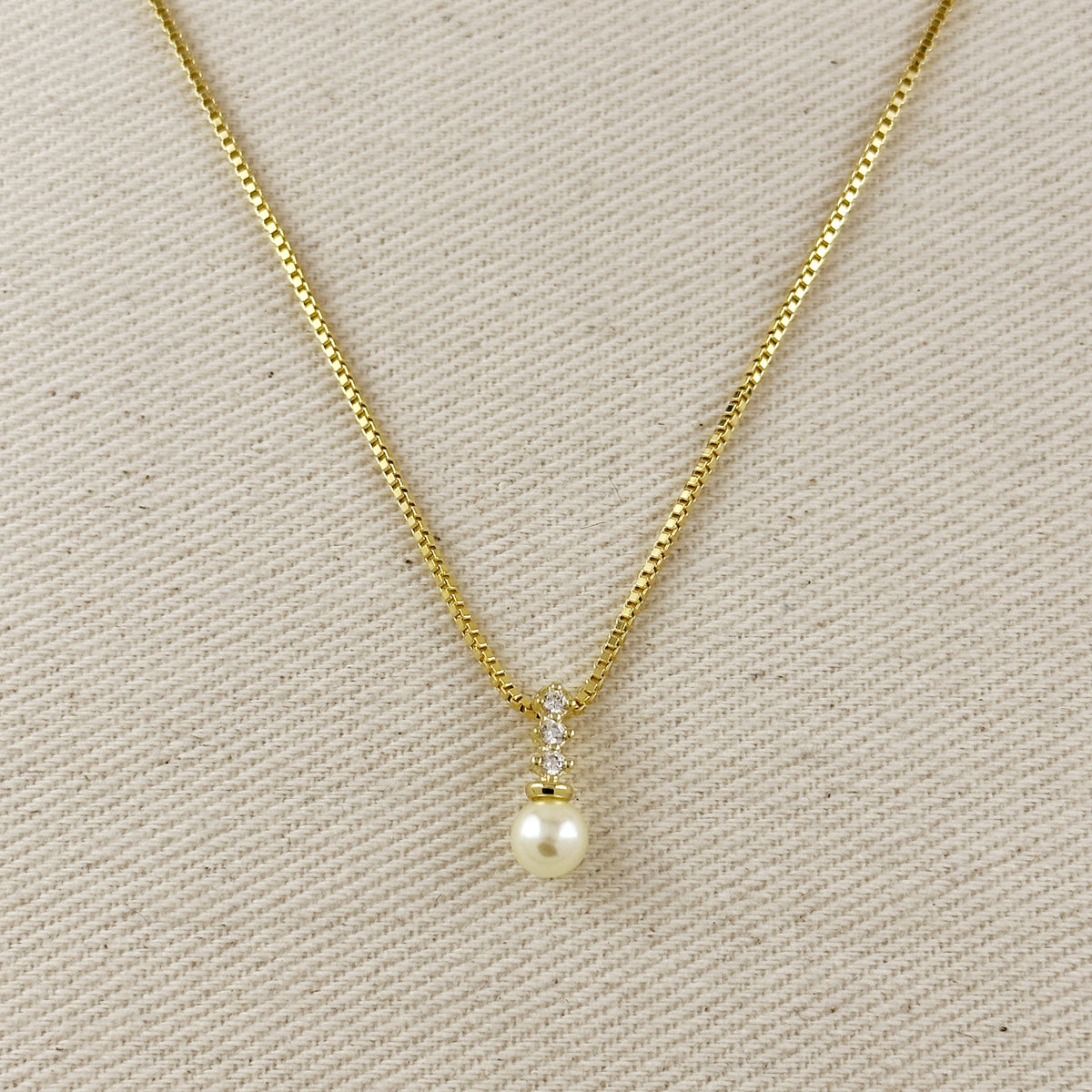18k Gold Filled CZ & Pearl Drop Necklace