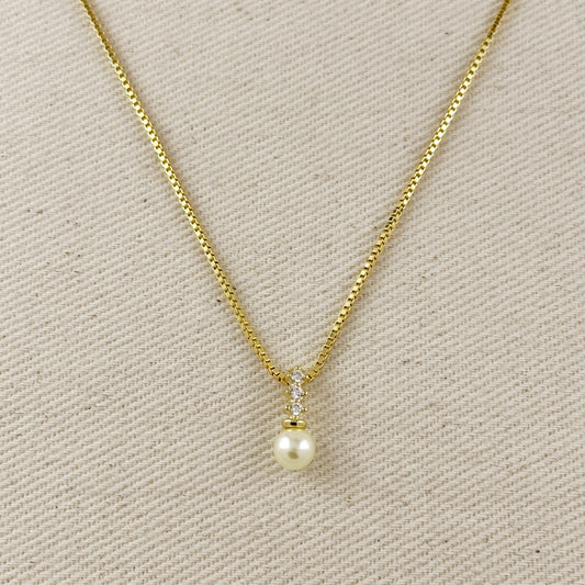 18k Gold Filled CZ & Pearl Drop Necklace