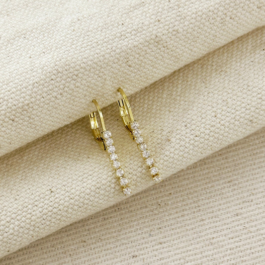 18K Gold Filled CZ String Lever Back Hoop Earrings