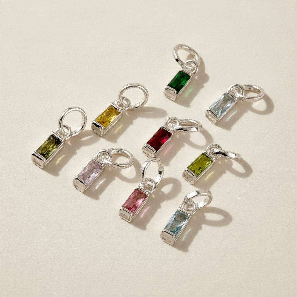 Silver Filled Baguette Birthstone Charm