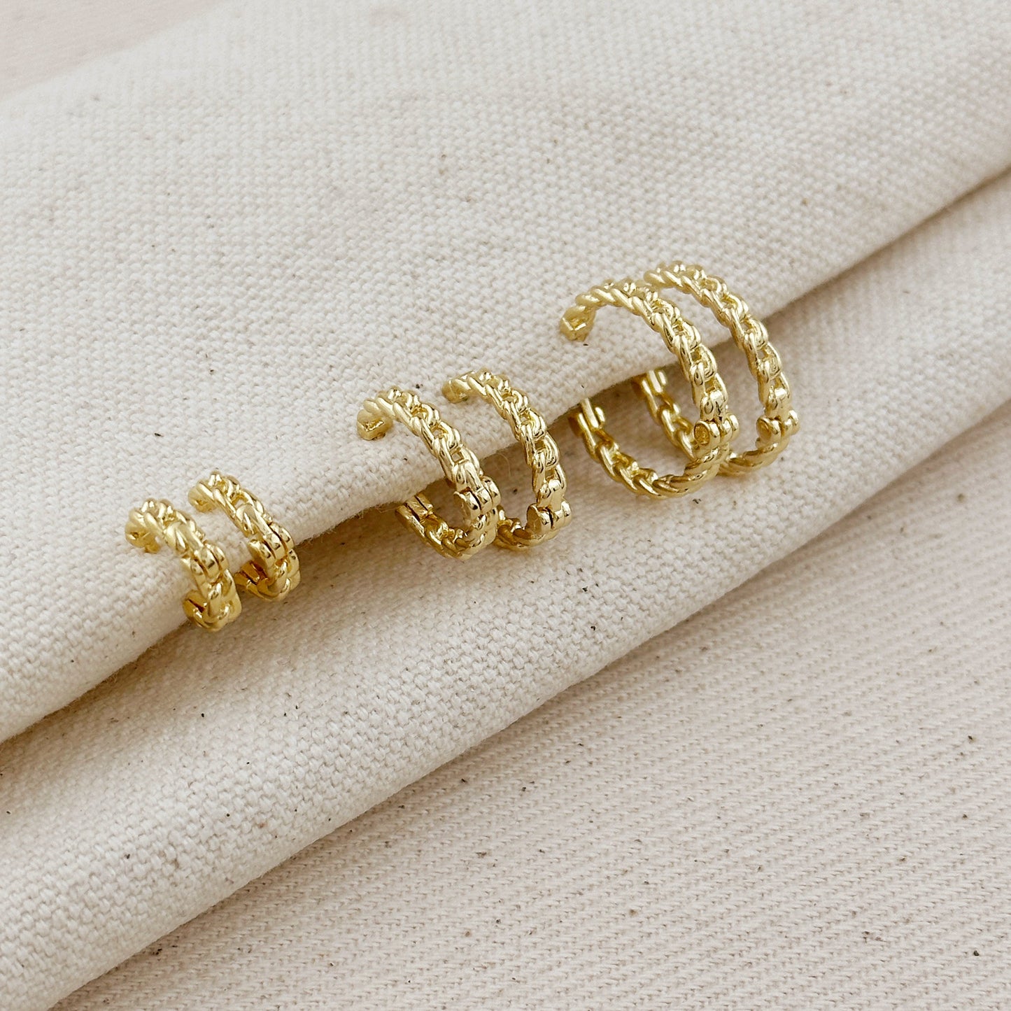 18k Gold Filled 2mm Cuban Chain Clicker Hoop Earrings