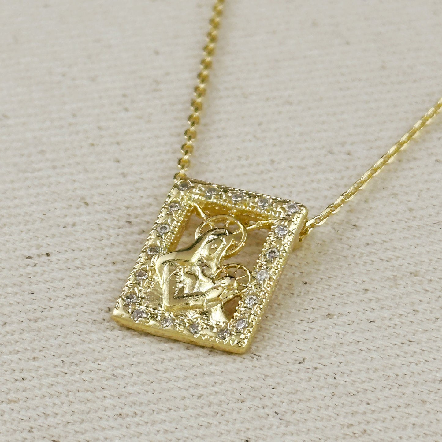 18k Gold Filled Madonna and Child Necklace